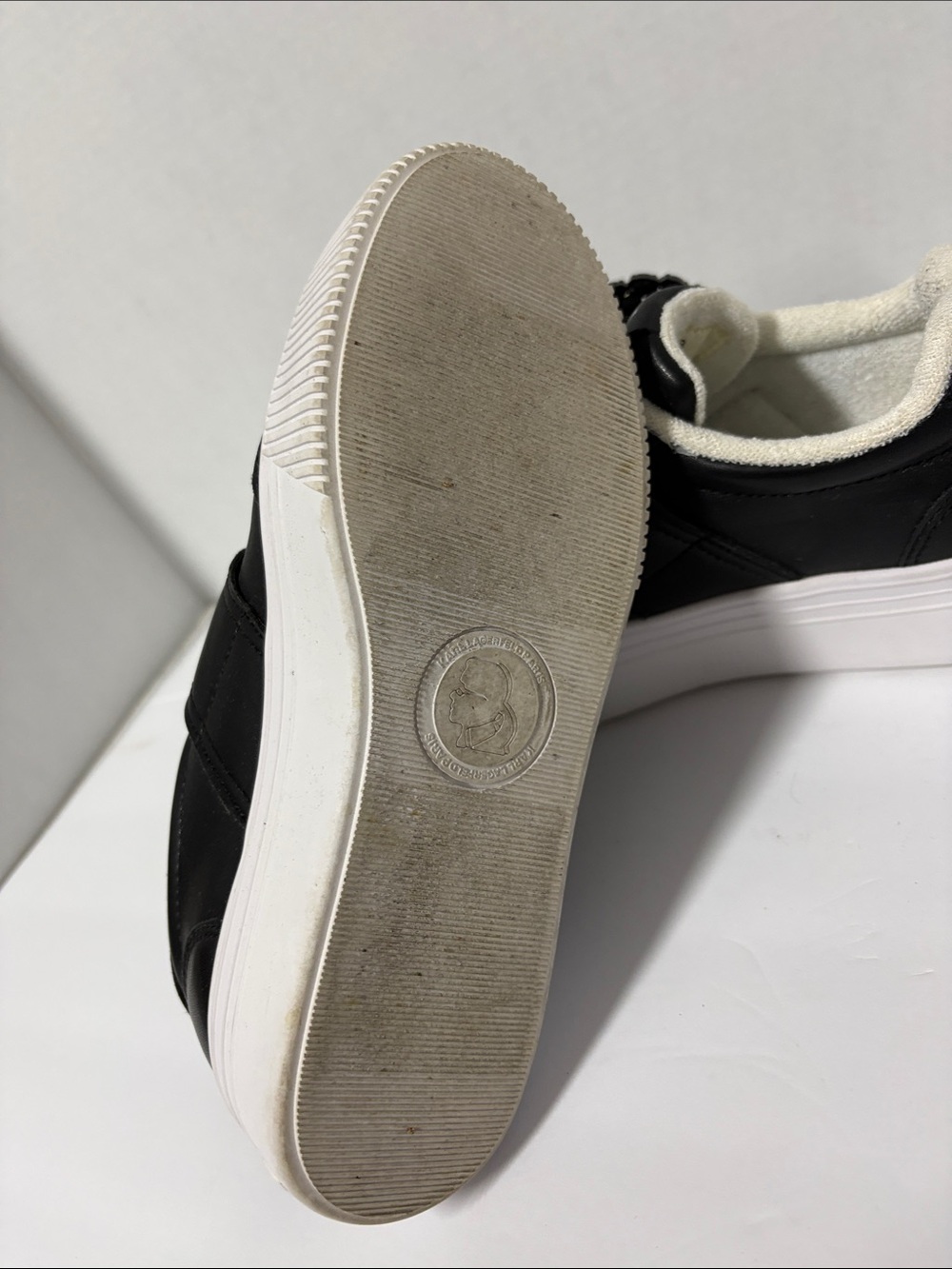 Karl Lagerfeld Kids Black Leather Sneakers with White Sole - Picture 7 of 7